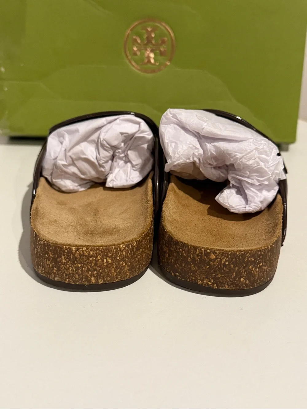 Tory Burch Everly cork leather mules deep mocha brown size 6.5 like new w/box